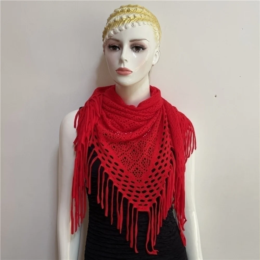 Artificial Wool Tassel Shawl In Red